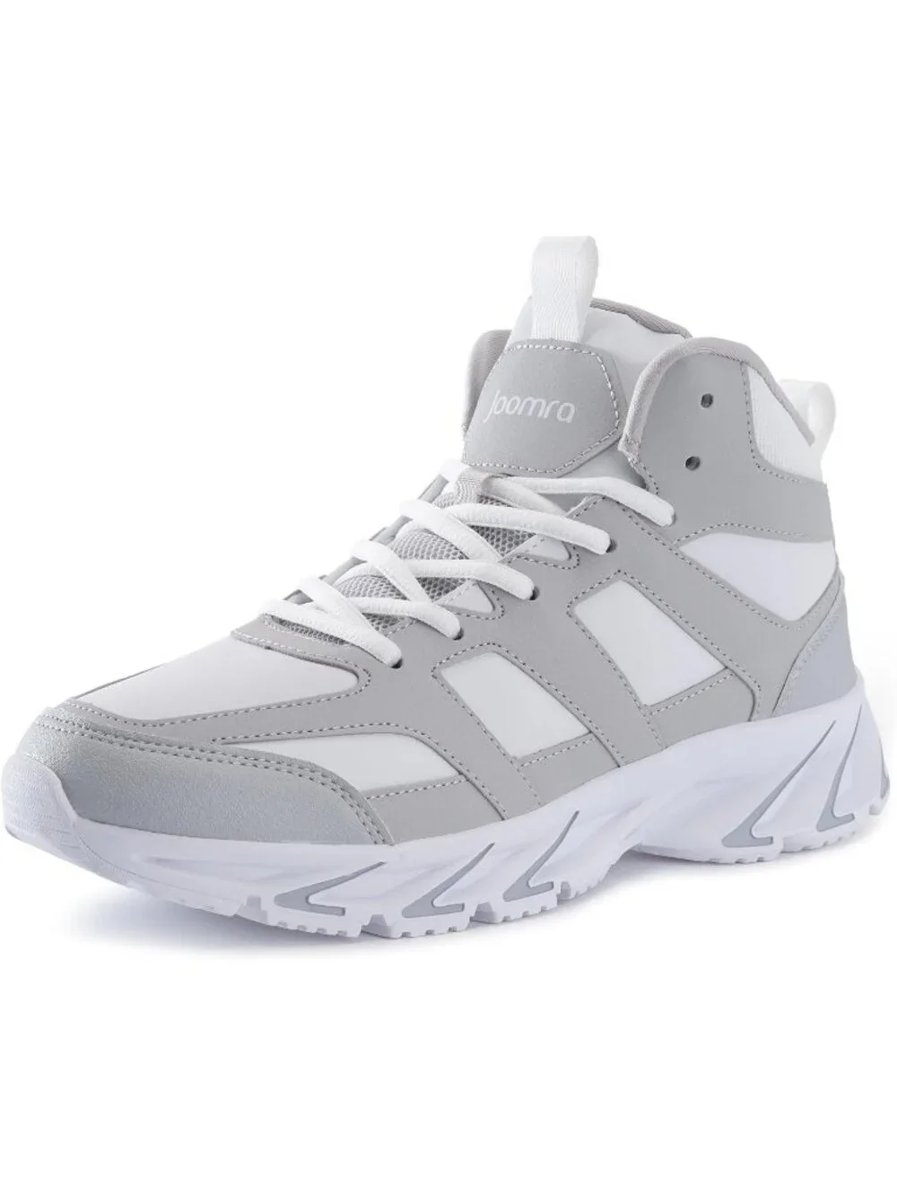 Joomra Men's Grey White Rubber Leather High Top Athletic Inspire Lace Up Sneaker